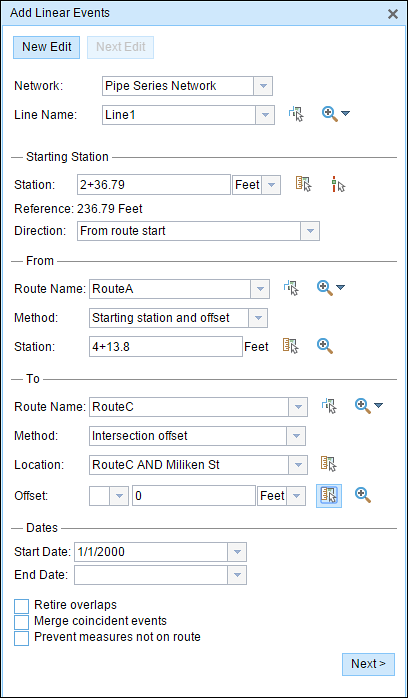 Using the starting station and offset method